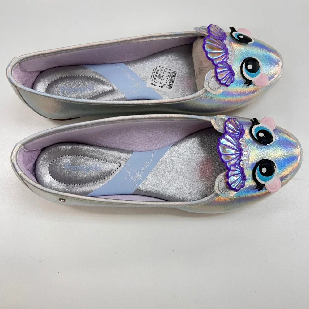 Pampili Fofura Kids Silver Holographic Mermaid Seashell Character Flats Sz 35